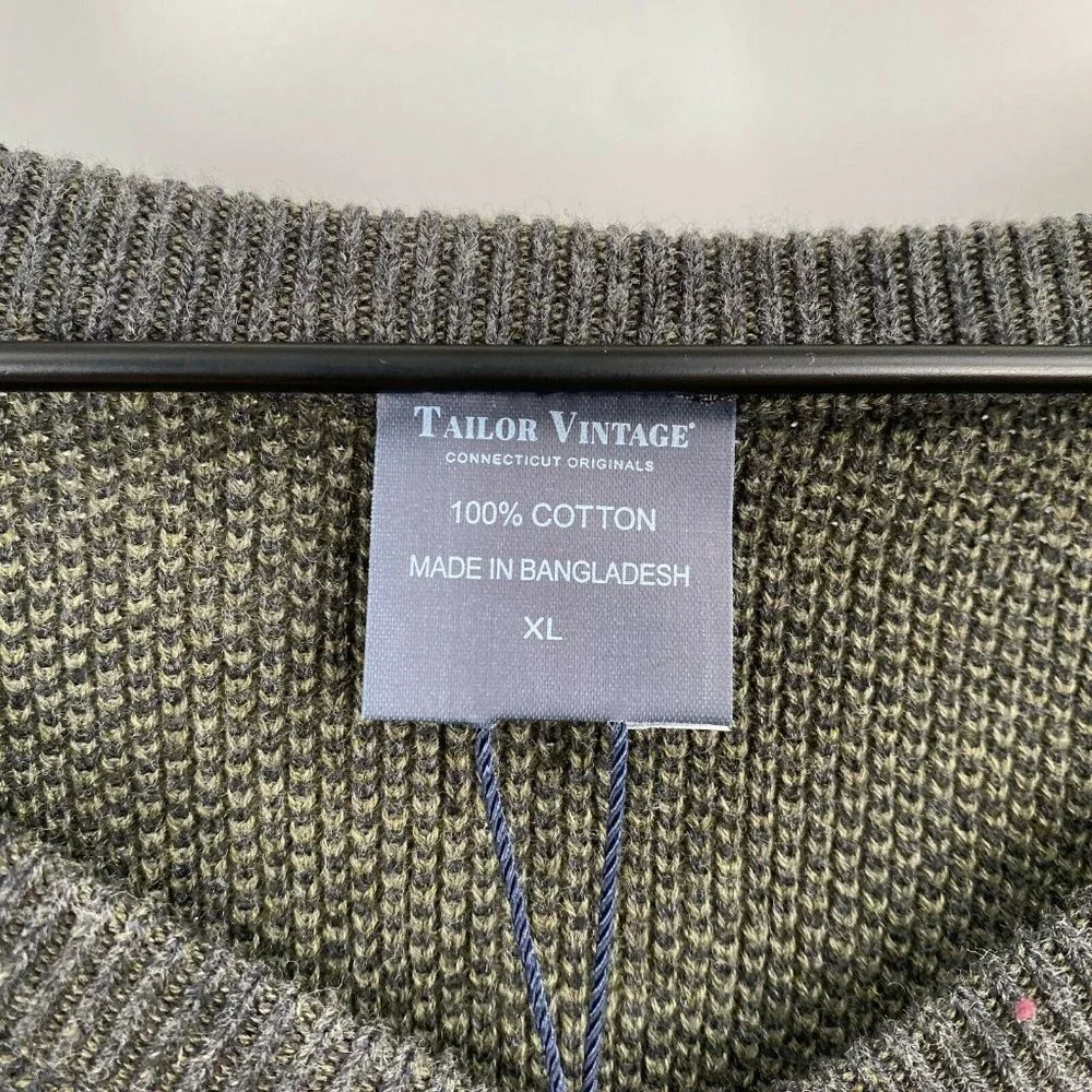 Tailor Vintage Mens Green Gray Winter Reversible V Neck Sweater New Sizes XL - Picture 6 of 7